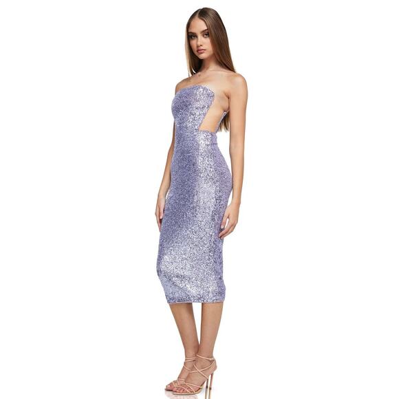 Nookie Lumiere Sequin Strapless Midi Dress Formal Gala Hoco Party Black Tie M - Picture 3 of 15